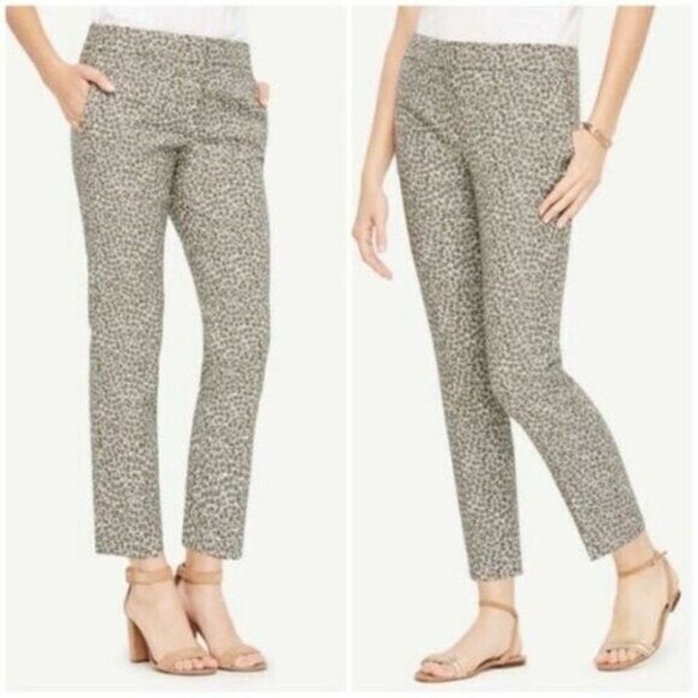 Ann Taylor Devin Green Floral Ankle Straight Casual Pants Sz 4P